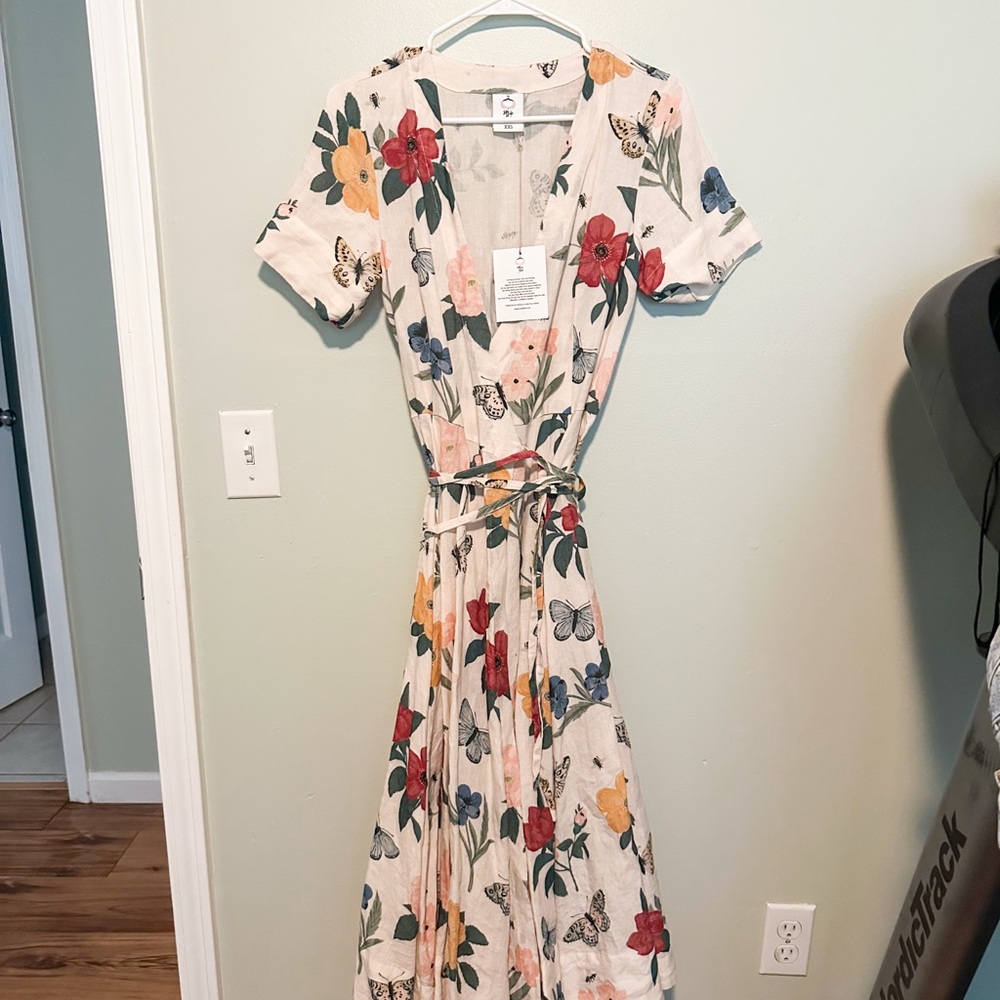 Son de Flor Floral Wrap Linen Dress